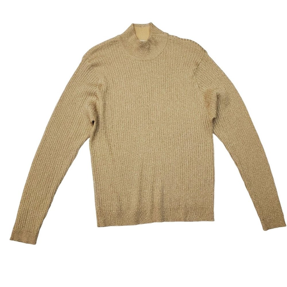 Talbots Women's Shimmery Gold Turtle Neck  Large Gold  Solid Cotton/Rayon